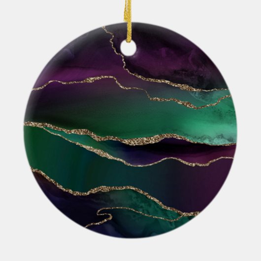 上魅力的手 |ダーク宝石トーンストーンの金ゴールド脈 セラミックオーナメント (裏面)