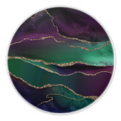 上魅力的手 |ダーク宝石トーンストーンの金ゴールド脈 セラミックノブ (正面)