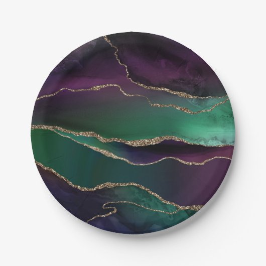 上魅力的手 |ダーク宝石トーンストーンの金ゴールド脈 ペーパープレート (正面)