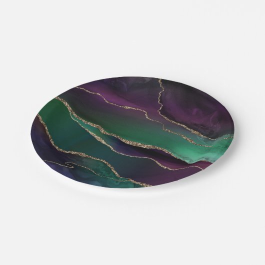 上魅力的手 |ダーク宝石トーンストーンの金ゴールド脈 ペーパープレート (アングル)