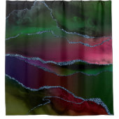 上鮮やか手 |リッチピンクと緑の宝石トーン シャワーカーテン (正面)