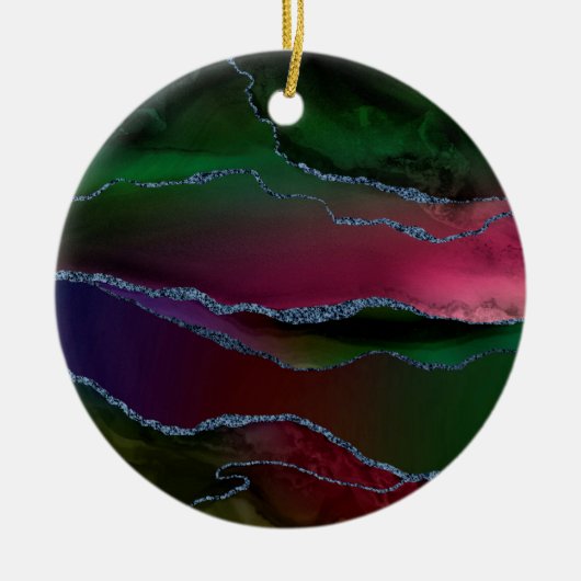 上鮮やか手 |リッチピンクと緑の宝石トーン セラミックオーナメント (正面)