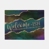 上鮮やか手 |リッチピンクと緑の宝石トーン ドアマット (正面)