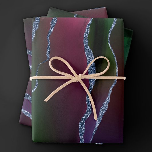 上鮮やか手 |リッチピンクと緑の宝石トーン ラッピングペーパーシート