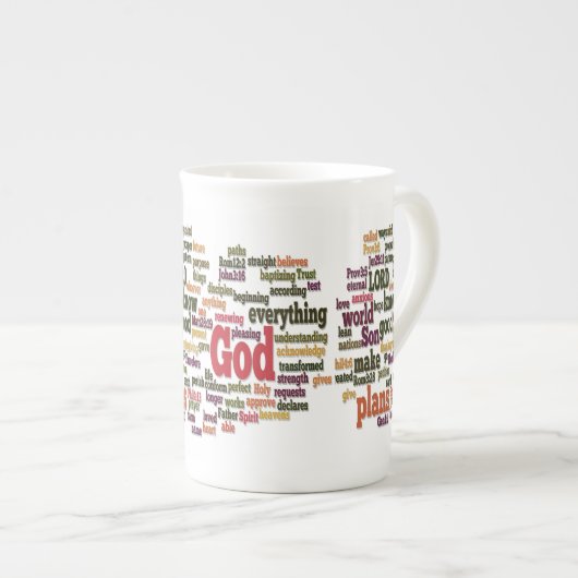 上10の聖書の詩のための単語の雲 ボーンチャイナマグカップ (正面右)