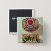 上: さまざまな石とはめ込まれる金ゴールドの煙草入れ 缶バッジ (正面&裏面)