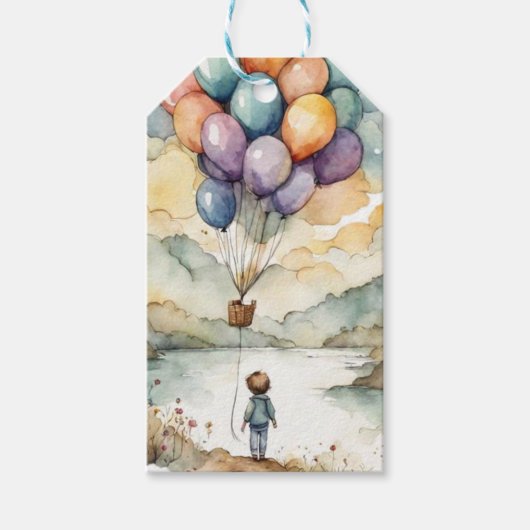 上、上、およびバルーン遠くに誕生日 ギフトタグ (正面)