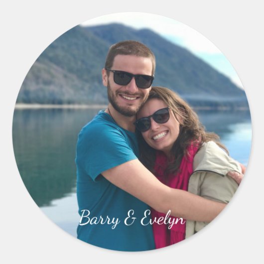 下に文字付き写真 ラウンドシール (正面)