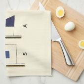 下に絵画帆を持つ四つのフラ書グのの キッチンタオル (四つ折り)