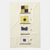 下に絵画帆を持つ四つのフラ書グのの キッチンタオル (縦)