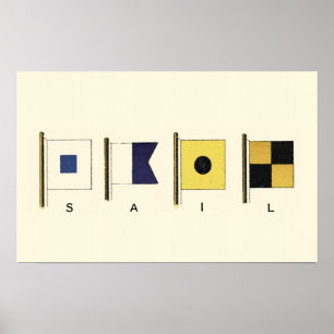 下に絵画帆を持つ四つのフラ書グのの ポスター