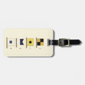 下に絵画帆を持つ四つのフラ書グのの ラゲッジタグ (正面横)