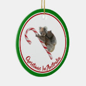 下のキャンディーケーンの上のコアラ セラミックオーナメント (右)