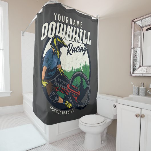 下りパーソナライズされたヒルレーシングマウンテンバイクトレイル シャワーカーテン (インサイチュ)