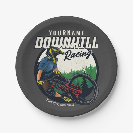 下りパーソナライズされたヒルレーシングマウンテンバイクトレイル ペーパープレート (正面)