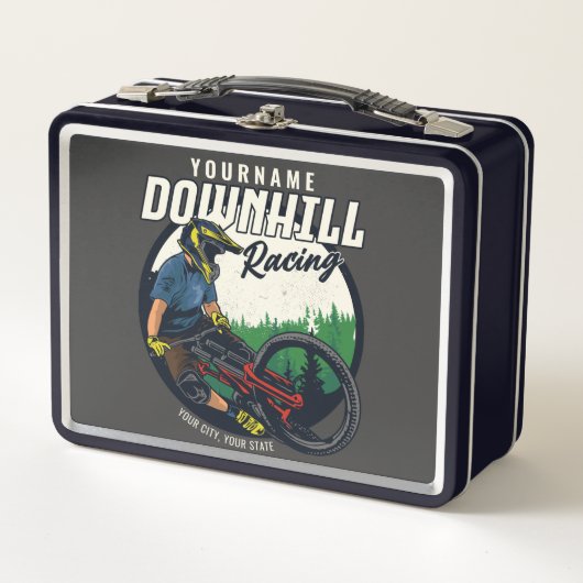 下りパーソナライズされたヒルレーシングマウンテンバイクトレイル メタルランチボックス (正面)