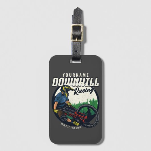下りパーソナライズされたヒルレーシングマウンテンバイクトレイル ラゲッジタグ (正面縦)
