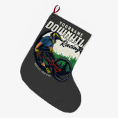 下りパーソナライズされたヒルレーシングマウンテンバイクトレイル ラージクリスマスストッキング (正面 (吊り時))