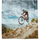 下り坂にマウンテンバイクの飛行 シャワーカーテン (正面)
