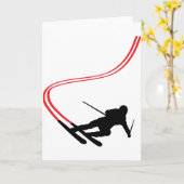 下り坂のスキースキーの赤いトラック カード (黄色い花)