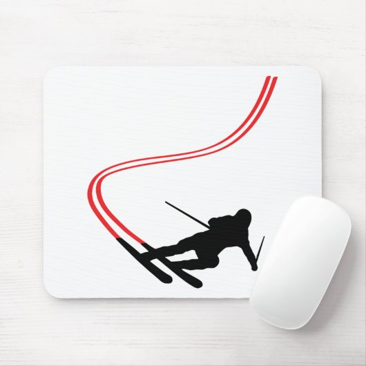 下り坂のスキースキーの赤いトラック マウスパッド (マウス)