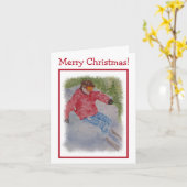 下り坂のスキーヤーのメリークリスマス カード (黄色い花)