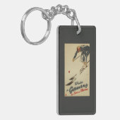下り坂のスキーヤー-スポーツおよび喜びの広告宣伝 キーホルダー (正面左)