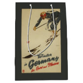 下り坂のスキーヤー-スポーツおよび喜びの広告宣伝 ミディアムペーパーバッグ (正面)