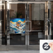 下り坂スキーヤーの窓の貼り付け ウィンドウサイン (オフィスドア)