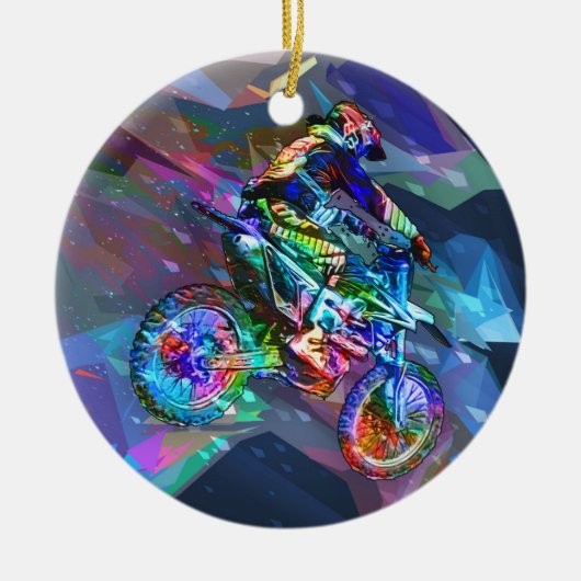 下り坂極度のクレヨンによって着色される土のバイク セラミックオーナメント (正面)