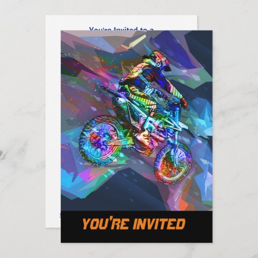 下り坂極度のクレヨンによって着色される土のバイク 招待状 (正面/裏面)