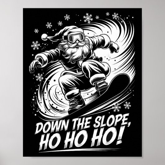 下り斜面ホホホホホサンタスノーボーダークリスマスサン ポスター (正面)