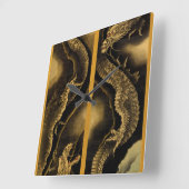 下り竜と上り竜（北斎） スクエア壁時計 (傾斜)