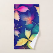 下り葉紫色グラデーション虹パターン バスタオルセット (ハンドタオル)