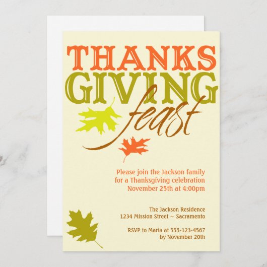 下る赤茶色の紅葉の感謝祭の饗宴 招待状 (正面/裏面)