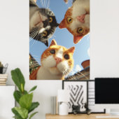 下を覗く好奇心旺盛な猫たち ポスター (ホームオフィス)