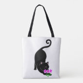 下向きの黒猫ちゃんとピンクの花 トートバッグ (裏面)