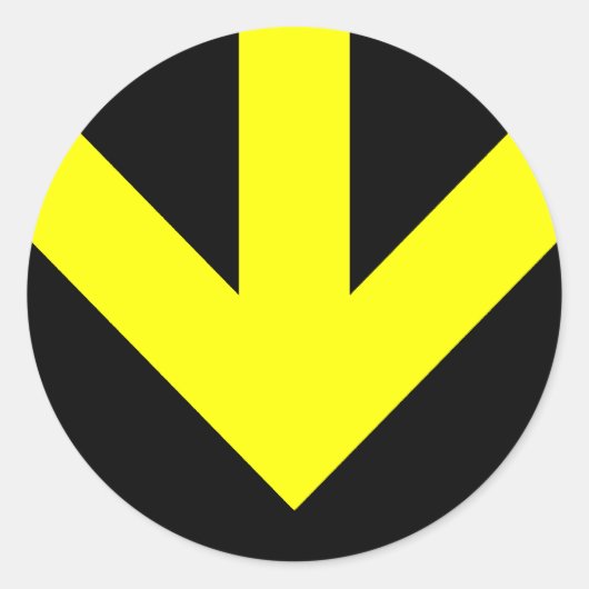 下向き矢印。色をカスタマイズ可能。 ラウンドシール (正面)