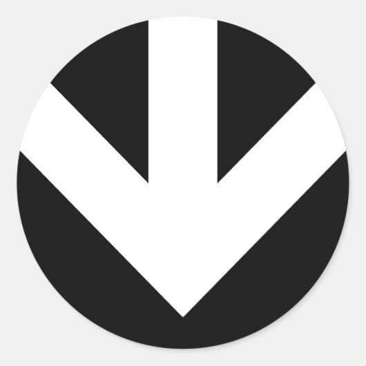 下向き矢印。色をカスタマイズ可能。 ラウンドシール (正面)