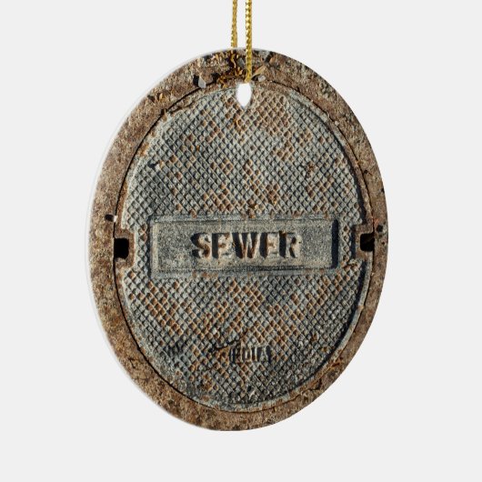 下水道のマンホールの蓋の役人 セラミックオーナメント (右)