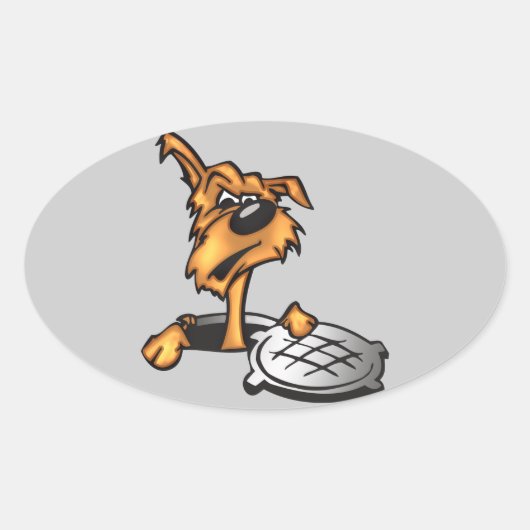 下水道犬 楕円形シール (正面)