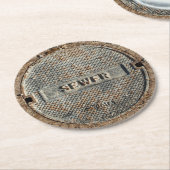 下水道都市マンホールの蓋 ラウンドペーパーコースター (アングル)