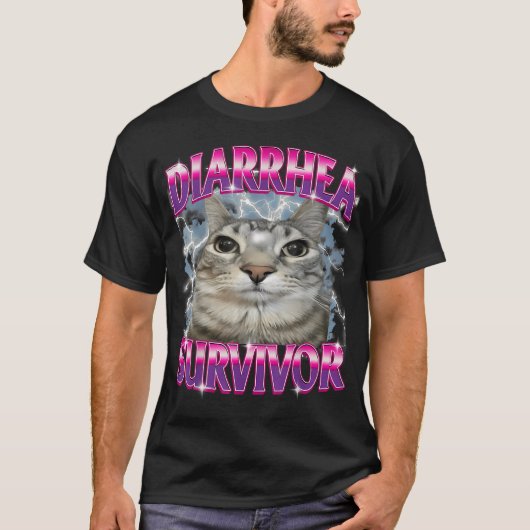 下痢サバイバルを言うおもしろい馬鹿げた猫のスターリングTシャツ Tシャツ (正面)