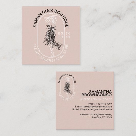 下着エレガントガーリー着のランジェリーファッション スクエア名刺 (正面/裏面)