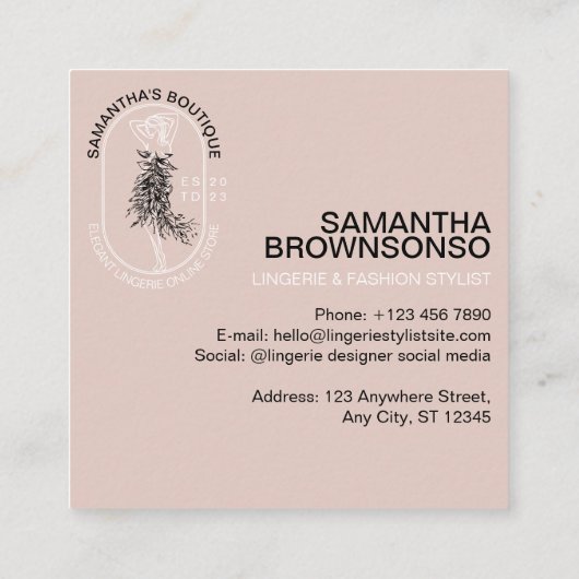 下着エレガントガーリー着のランジェリーファッション スクエア名刺 (裏面)