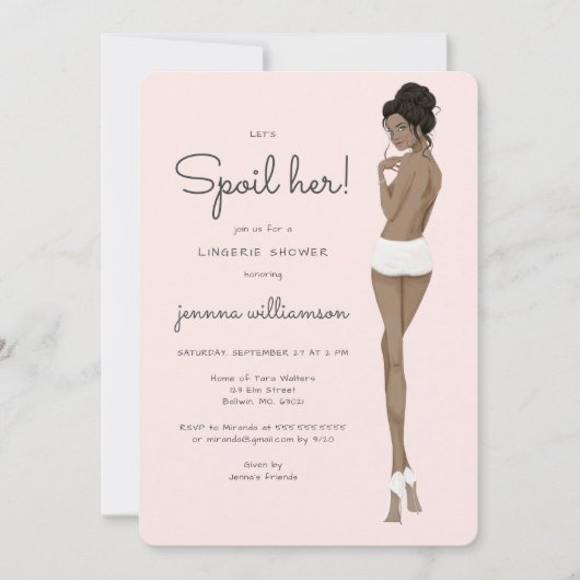 下着レースランジェリーの新婦ブライダルシャワー 招待状 (正面)