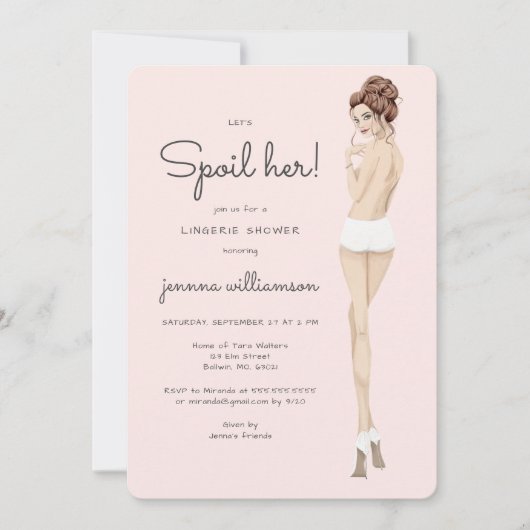下着レースランジェリーの新婦ブライダルシャワー 招待状 (正面)