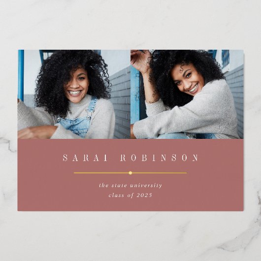 下線付きホイル |写真卒業のお知らせ 箔招待状 (正面)