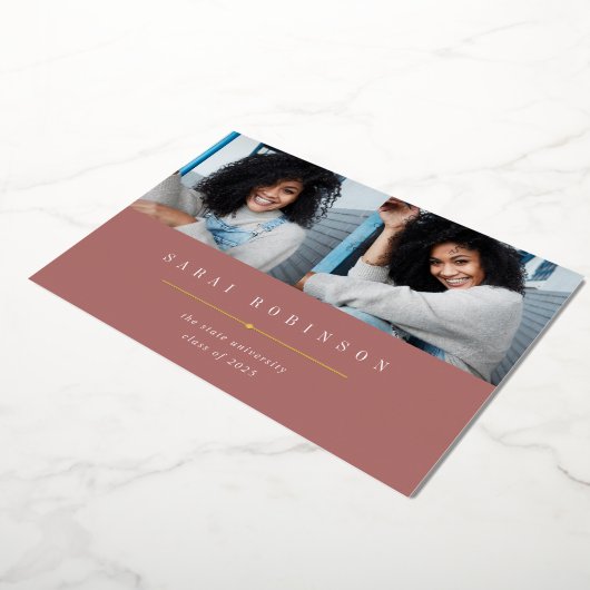 下線付きホイル |写真卒業のお知らせ 箔招待状 (回転した状態)