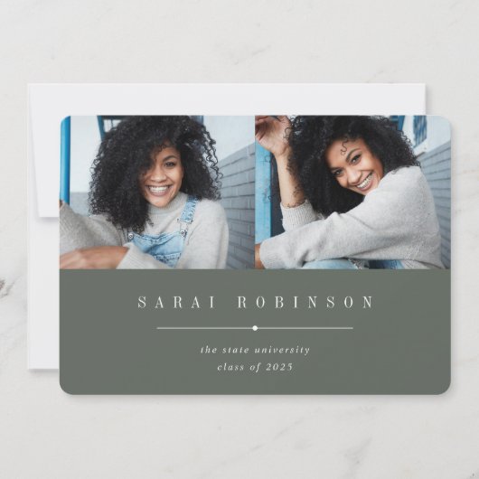 下線 |写真シンプル2枚の卒業 案内状 (正面)